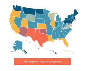 Obraz premium Colorful USA Map With Province Divisions