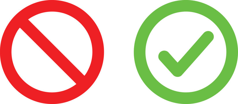 Visual representation of correct and incorrect actions using check and prohibition symbols Vector