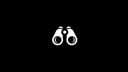 Obraz premium A white illustration of binoculars is centered on a black background, simple and clear