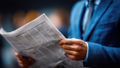 Naklejka premium Close-up of a Businessman Reading a Newspaper