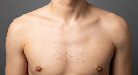 Naklejka premium A close-up view of a young man with a chest showing signs of mild acne and skin inflammation issues