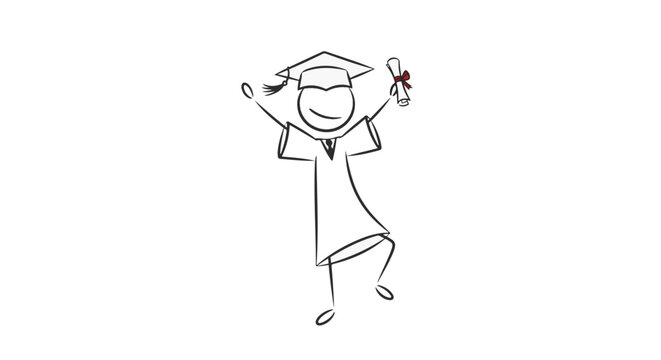 Stick figure graduate celebrating with diploma graduation