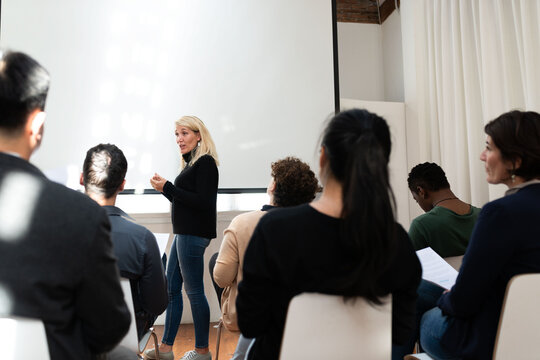 Professional seminar with engaged audience.