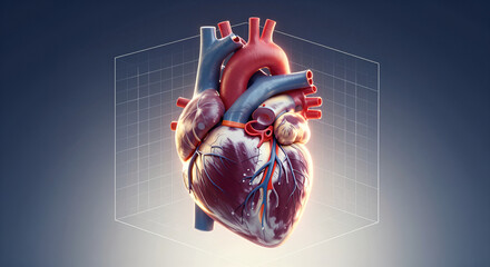 Obraz premium Human Heart Cross-Section Visualization 3D Render: Anatomy Education Tool