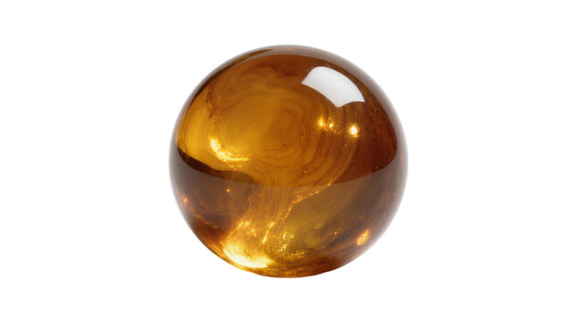 Glossy amber-colored sphere with intricate golden swirls, a captivating decorative orb isolated on transparent background, perfect for abstract design elements PNG