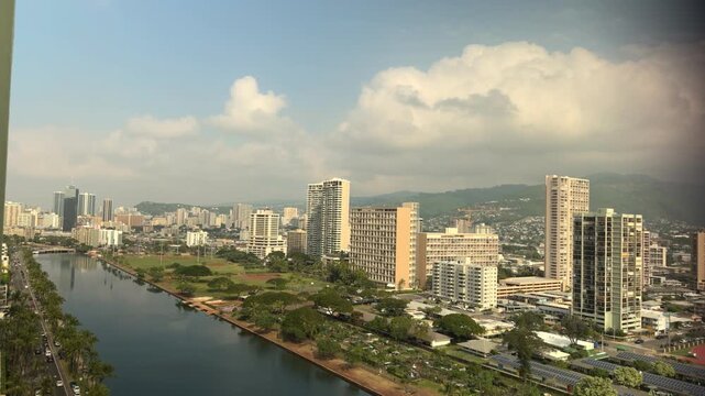 City of Honolulu, Oahu. Vog (air pollution) form Kīlauea Volcano ( Big Island of Hawaii )