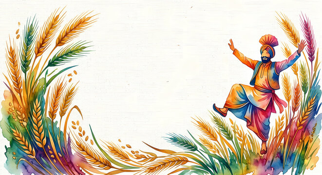Background and texture for Baisakhi or Vaisakhi festival. Indian punjabi sikh traditional harvest and cultural dance illustration.
