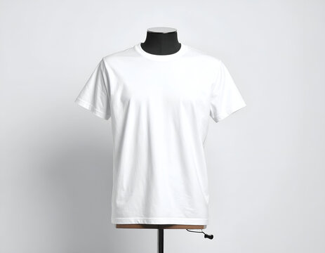 Blank white t-shirt displayed on a headless mannequin