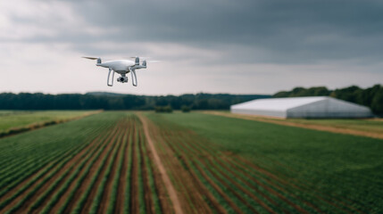 Fototapeta premium Drone flying over agricultural farmland