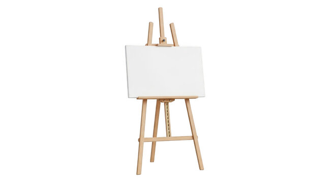 A wooden easel with a blank white canvas