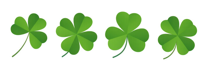 Four green clover leaves four leaf clover luck isolated on a transparent background
