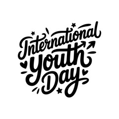 International youth day lettering design with stars and hearts decorative icons