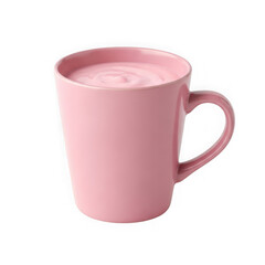 Pink ceramic mug with frothy drink isolated on transparent background transparent background