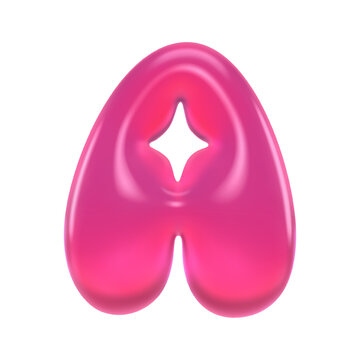 Glossy pink 3D letter A, gummy jelly typography, soft inflated form
