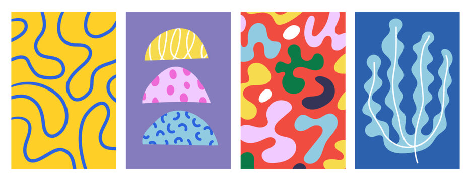 Collection of textured abstract backgrounds with varied cheerful patterns. Colorful background suitable for posters, cards, covers, branding and banners. Vector illustration