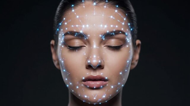 Futuristic Face Recognition Technology - Biometric Identification and Security System.