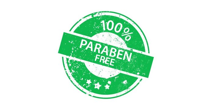 Green circular stamp with Paraben Free text. Design has worn texture for authenticity. Suitable for health, beauty, or eco-friendly product branding