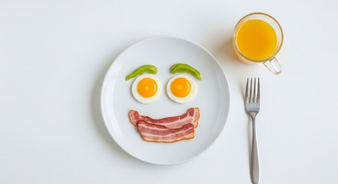 Breakfast plate with smiling face food.