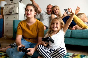 Family enjoying video game fun