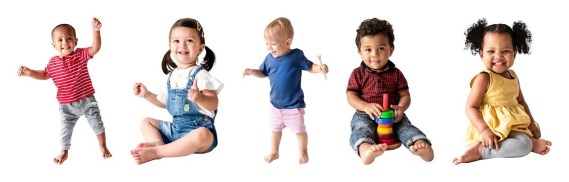 Diverse toddlers joyfully playing together