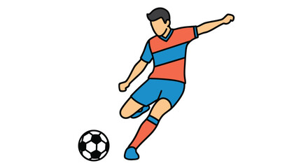 Cartoon illustration of a soccer player kicking a ball in a dynamic pose © Kawsar_Studio1998