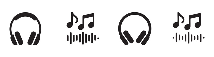 Obraz premium Music notes keys icon set, vector symbols for song melody tune, flat music icons collection, musical app and website illustration