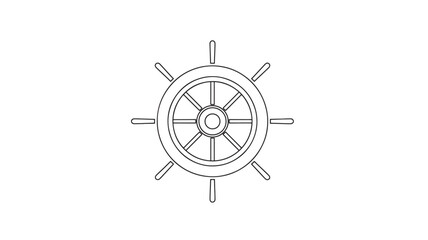Obraz premium Ship's wheel icon with spokes and handles, representing navigation and maritime control, presented in a clean outline style.