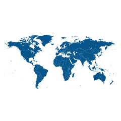 Fototapeta premium World Map Illustration Blue Vector Graphic Global Countries Outline Political Geography Education Travel Tourism Atlas