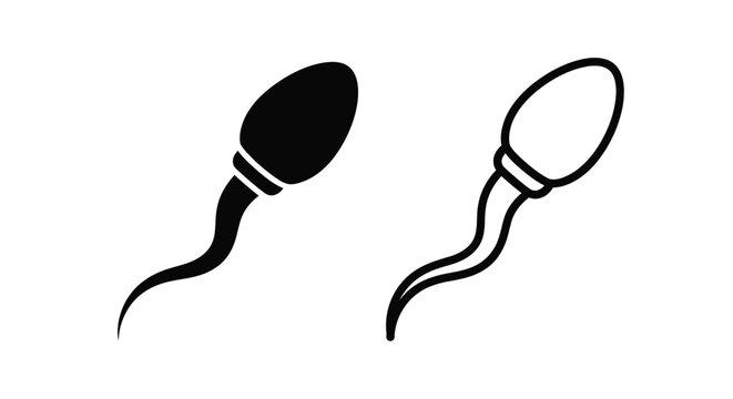 Simple black and white illustration of a human sperm cell