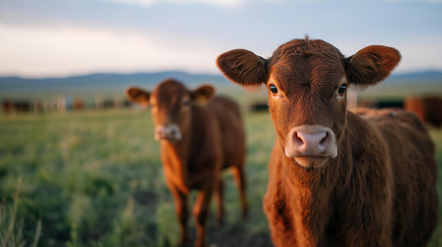 Twilight blue hour at regenerative ranch with livestock grazing among diverse pasture species, mobile fencing and water systems visible, holistic management demonstration, ideal for sustainable