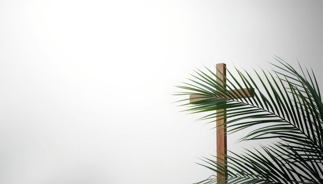 A serene palm tree stands alone against a gray background on Palm Sunday morning