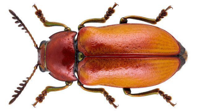 Vibrant reddish-orange beetle with metallic green legs, a detailed dorsal view of this fascinating insect isolated, perfect for entomology studies or design elements PNG