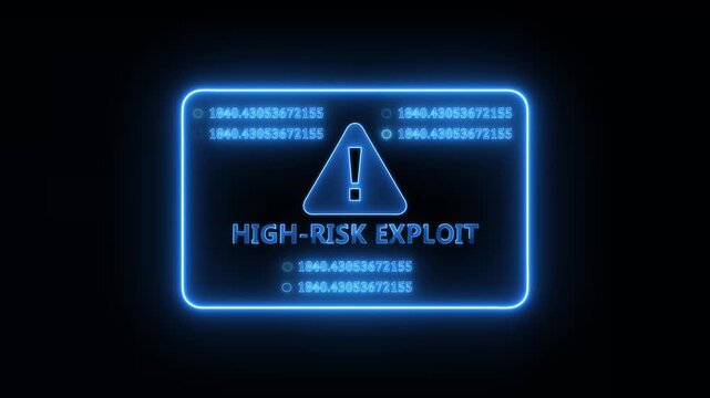 Critical vulnerability alert showing high risk exploit detected on futuristic cyber defense dashboard with glowing blue digital warning interface