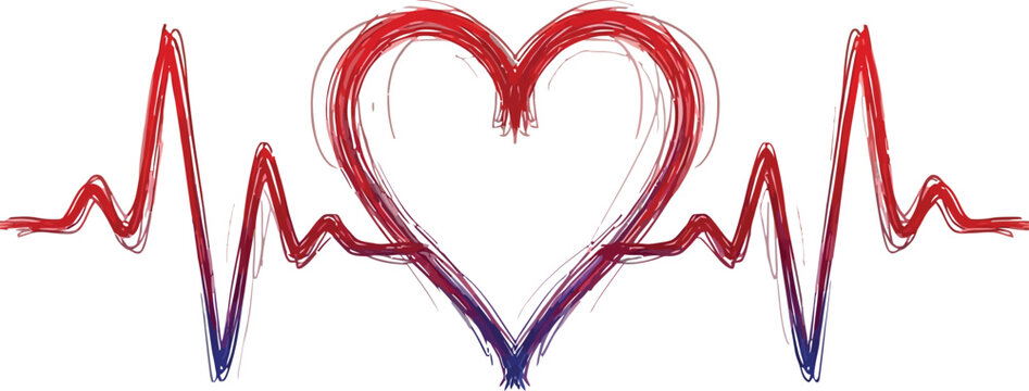 Floral heartbeat ecg line art isolated on transparent background