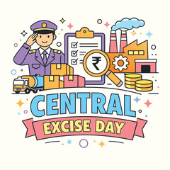 Illustration depicting central excise day with industrial elements a police officer and currency high-quality professional