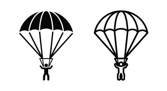 Two black and white icons depict skydivers with open parachutes