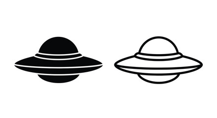 Two black and white illustrations depicting classic flying saucer spacecraft © Mama