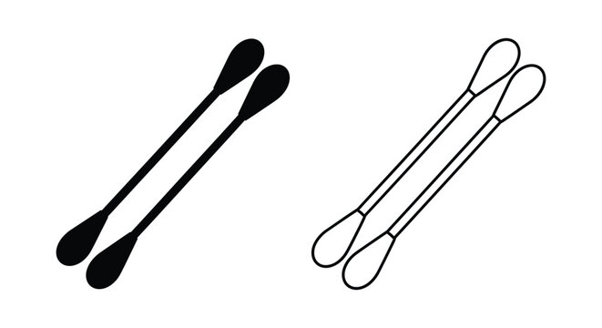 Simple black and white illustration of two cotton swabs or q tips