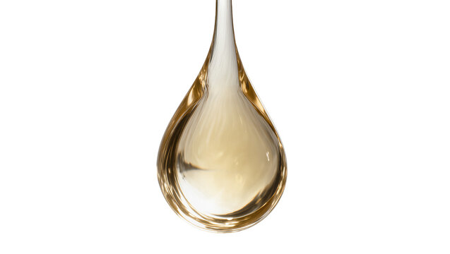 A golden viscous liquid drop, isolated on a transparent background, perfect for cosmetic and health product designs PNG