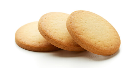 Obraz premium Three Plain Oval Butter Cookies Isolated on White Background