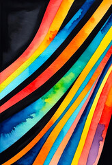 Bright multicolor stripes on black background, abstract pattern