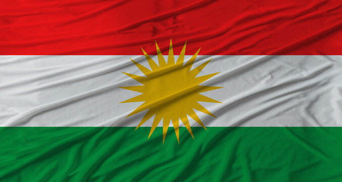 Kurdistan flag waving. Flag of Kurdistan with cloth texture