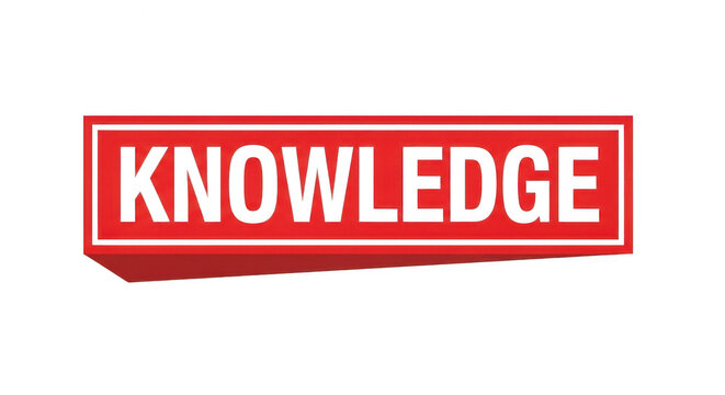 Red rectangular stamp sign with the word knowledge in bold letters isolated png
