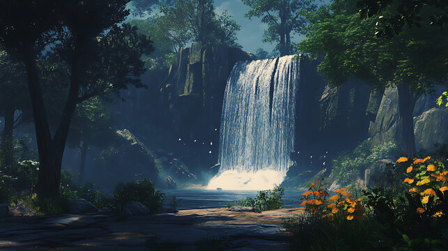 Stunning nature waterfall hidden deep inside dense green rainforest valley high resolution picture