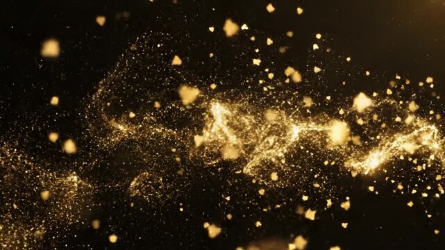 Golden particles and sparks flying through dark space, creating a sense of celebration and joy, likely used for New Year's Eve or award show background