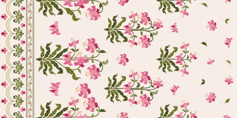 Fototapeta na wymiar Vector Hand drawn colourful geometric flowers Motifs African boho paisley, seamless patterns with floral for fabric Ethnic Indian Pattern, textiles, clothing, wrapping paper, backdrop, banner. 