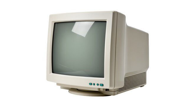 Vintage beige CRT computer monitor, an isolated retro technology display device from the 90s, perfect for nostalgic design projects PNG