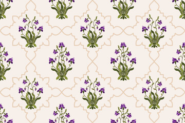 Naklejka premium Vector Hand drawn colourful geometric flowers Motifs African boho paisley, seamless patterns with floral for fabric Ethnic Indian Pattern, textiles, clothing, wrapping paper, backdrop, banner. 