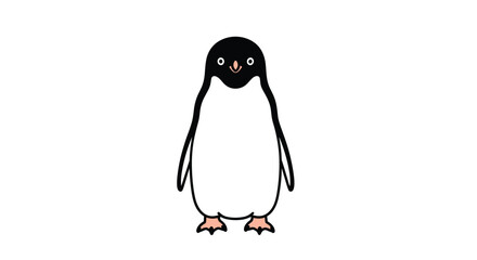 Adorable cartoon-style Adelie penguin standing upright with big eyes and a friendly smile, a charming Antarctic bird character. © Bithi