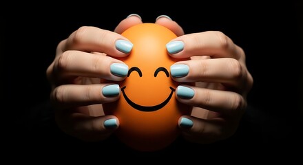 Fototapeta premium A person holding an orange with a smiley face drawn on it